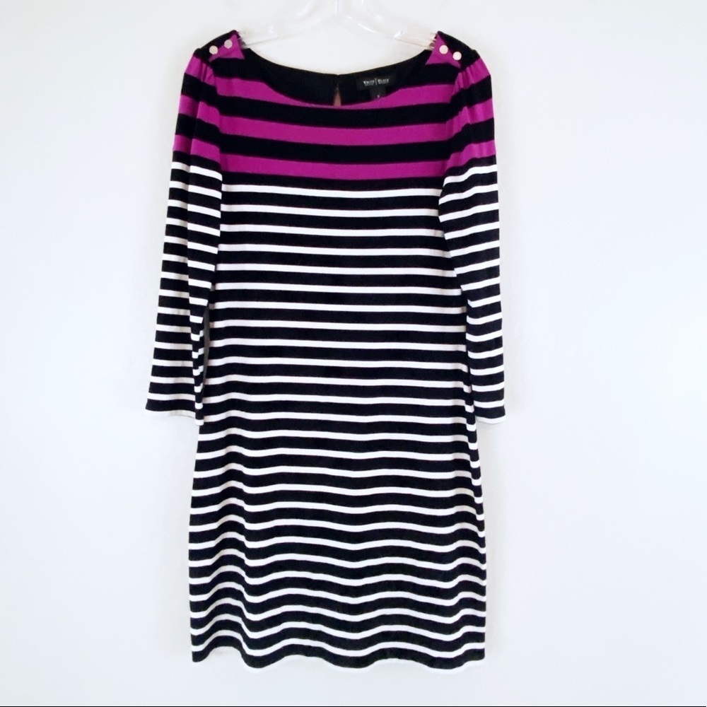 White House Black Market Striped Sheath Dress Size S Black White Purple